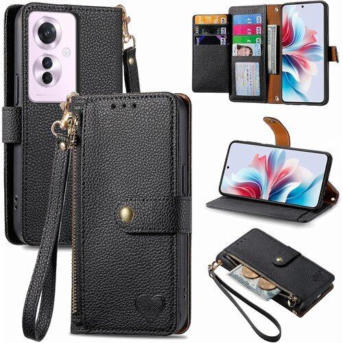 に適用するOPPO Reno11 A ケース 手帳型 ノートブック型ビジネスフォンケース Rfid携帯保護カバー強い吸引力ノートブック型多機能ホルスター財布ホルダーバンプパターンテクスチャ耐久性摩擦耐性 黒 3594