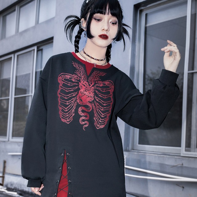 中華ゴシック スウェット トレーナー スケルトン プリント 古怪舎