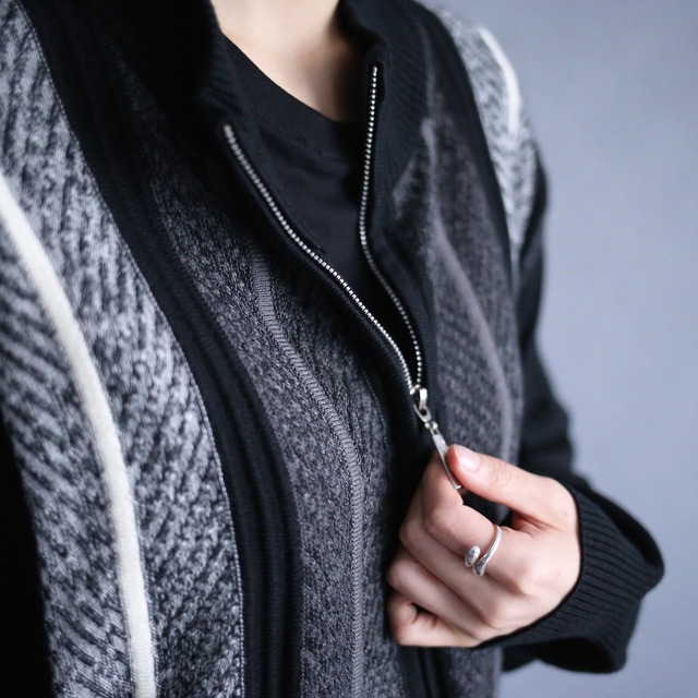 monotone 3D knit pattern switching design zip-up middle-neck jacket