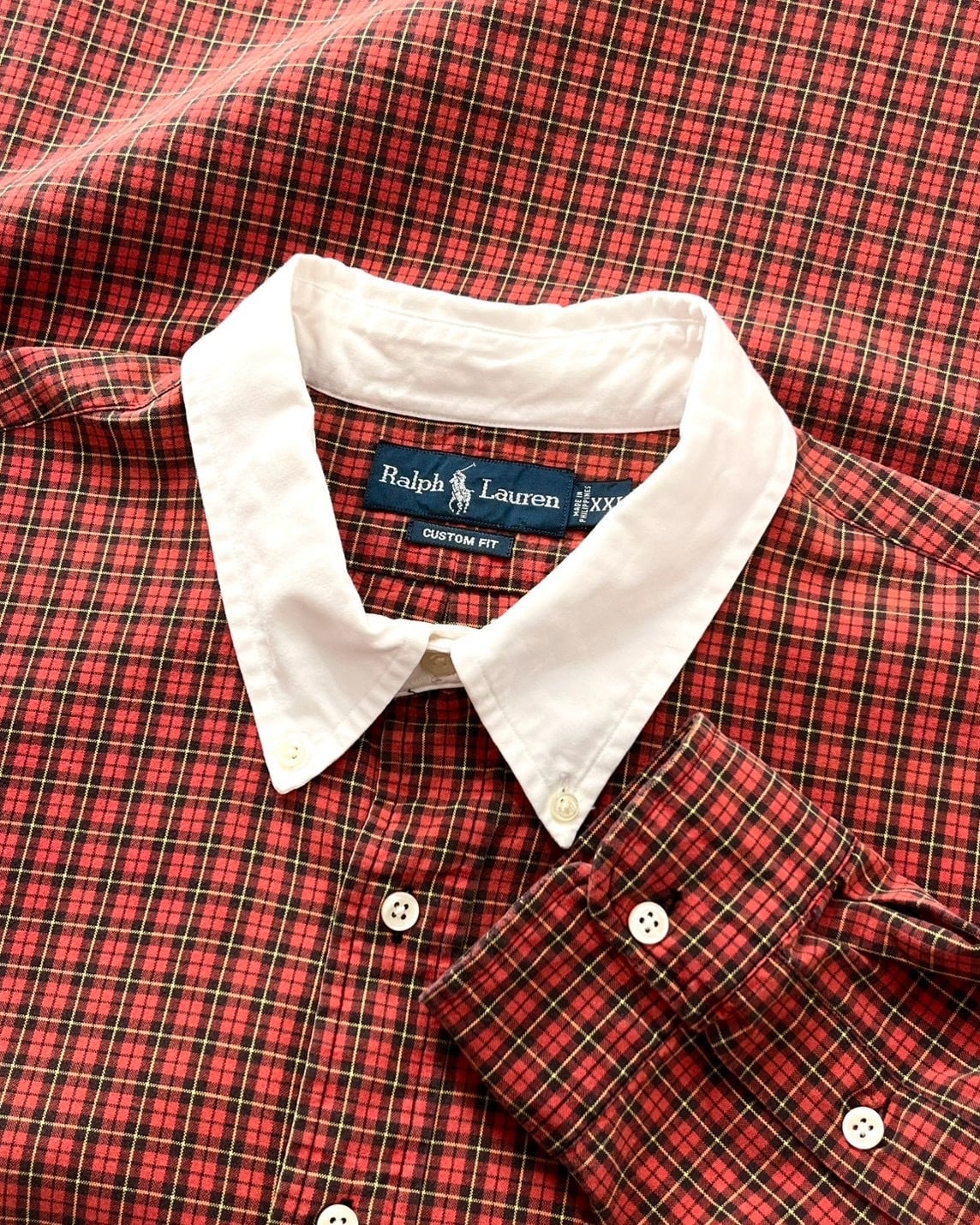 90s Ralph Lauren White Collar Tartan Check L/S Shirt