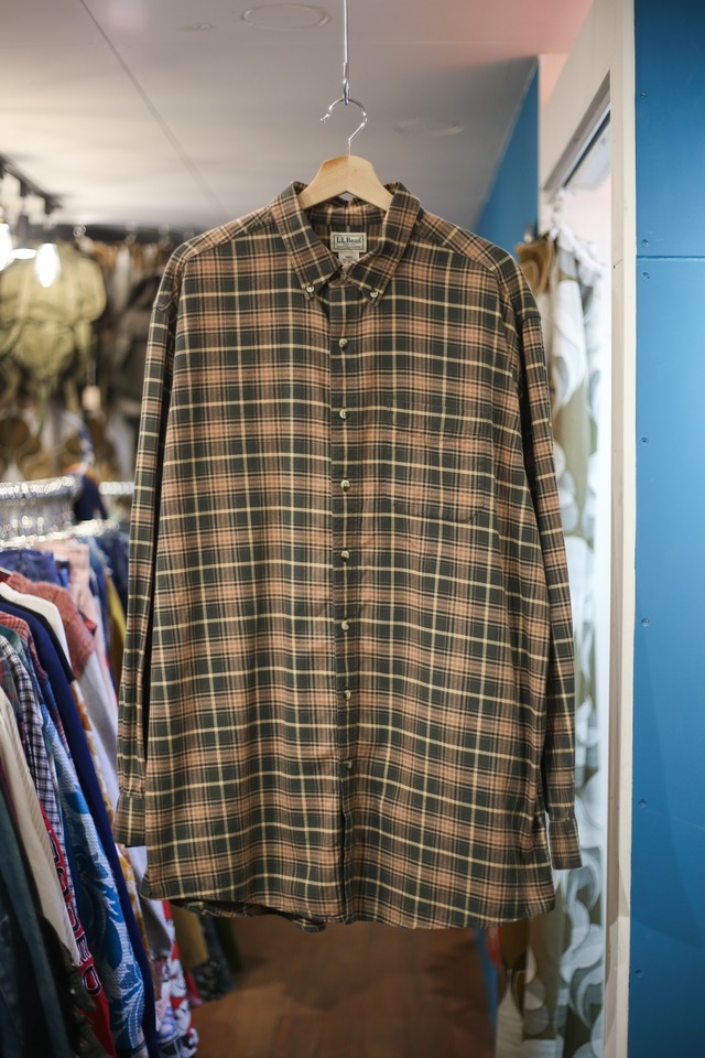 “L.L.Bean” olive × brown check shirt