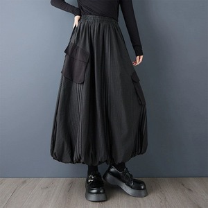 DESIGN STRIPE ELASTIC WAIST A-LINE LONG BALLOON SKIRT 1color M-15360