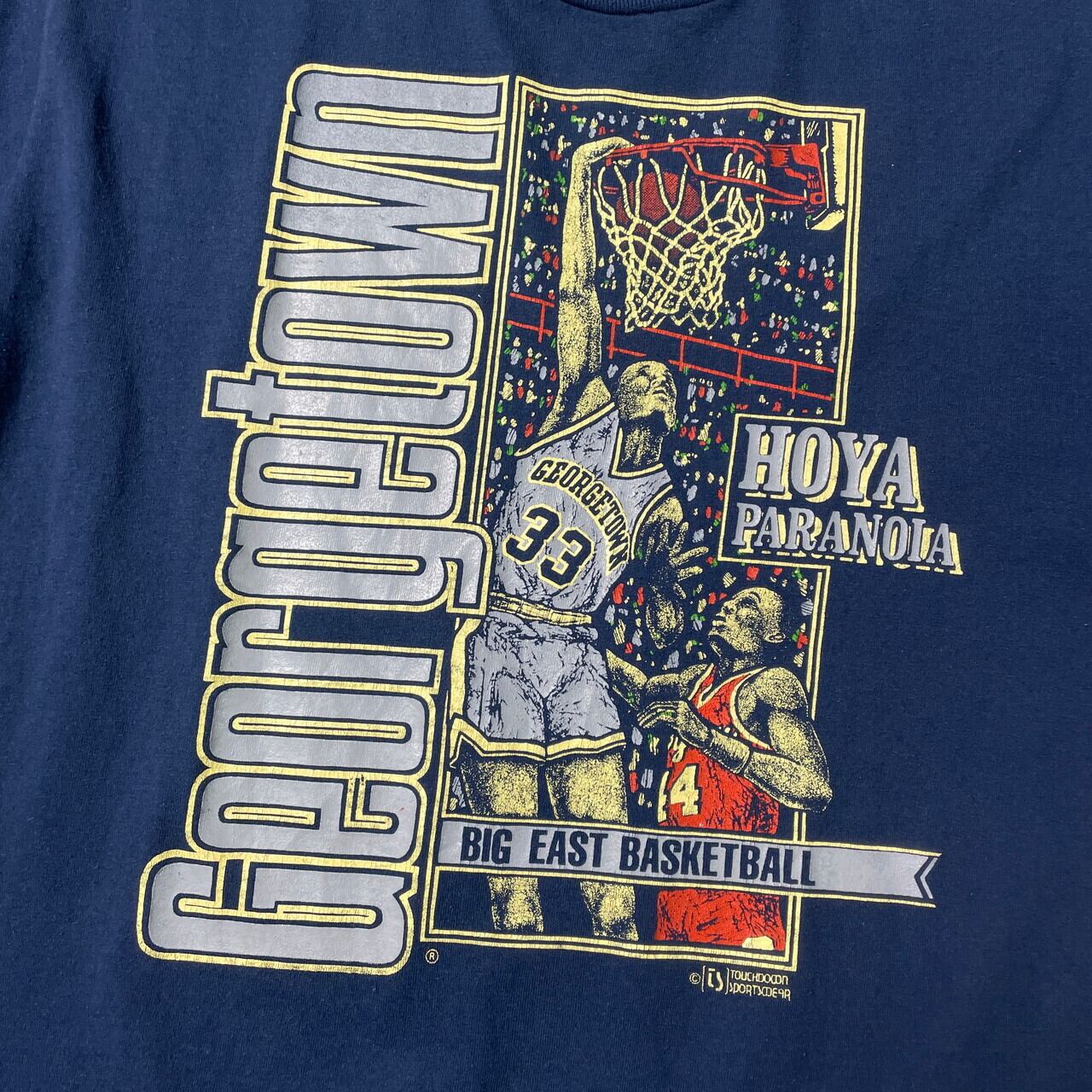 90年代 USA製 GEORGETOWN HOYA PARANOIA カレッジチームロゴ アート プリント Tシャツ メンズL 古着 90s  ヴィンテージ ビンテージ シングルステッチ バスケットボール ネイビー 紺色【Tシャツ】【FSS2308-30】 | cave  古着屋【公式】古着通販サイト