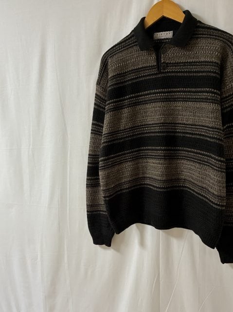 1990's Border Knitting Pattern Polo Collar Sweater