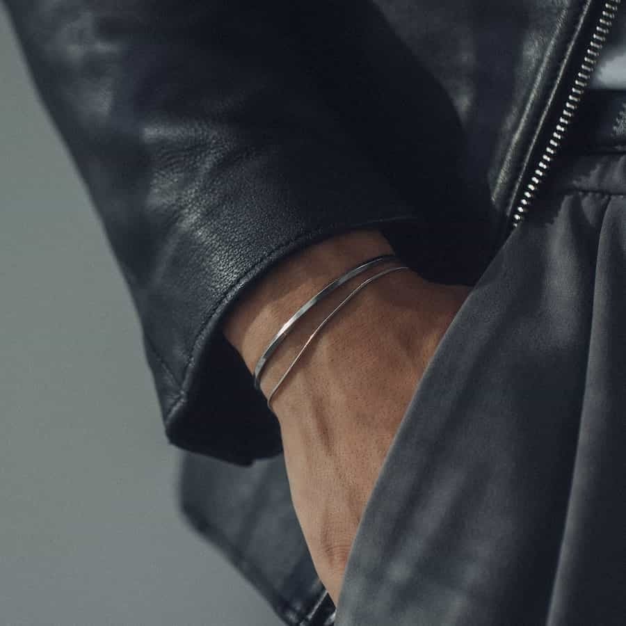 silver thin bracelet set (bangle x bracelet) #s4 | garcia