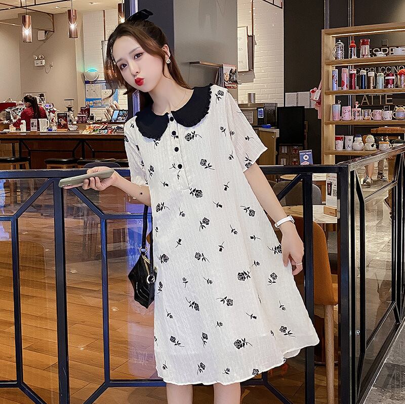 【新作】【送料無料】 マタニティウェア2020夏の新しい小さな新鮮なバラの人形の襟のドレス、年齢を減らすミドル丈のマタニティドレス-アリババ サマー 夏物 expec299065725243