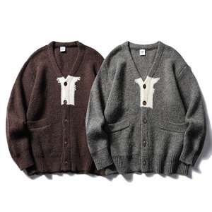 Bicolor v-neck knit cardigan 0405