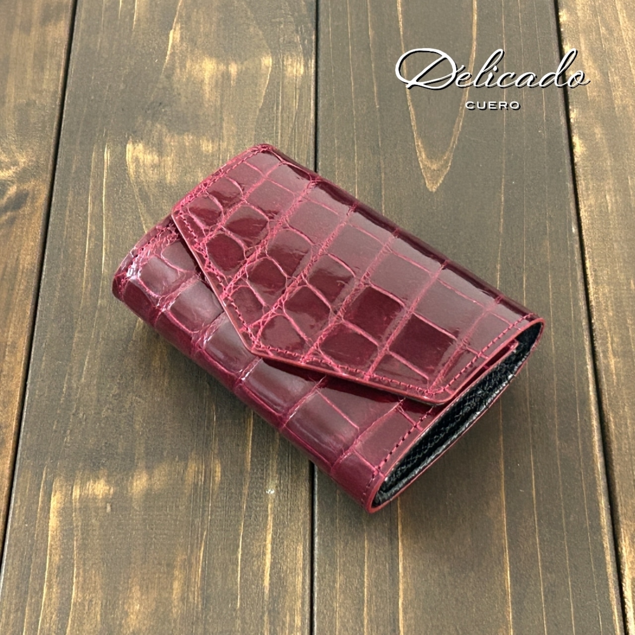 クロコダイル × リザード コンパクトウォレット ボルドー