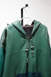 SAXONY green leather hooded half zip jacket