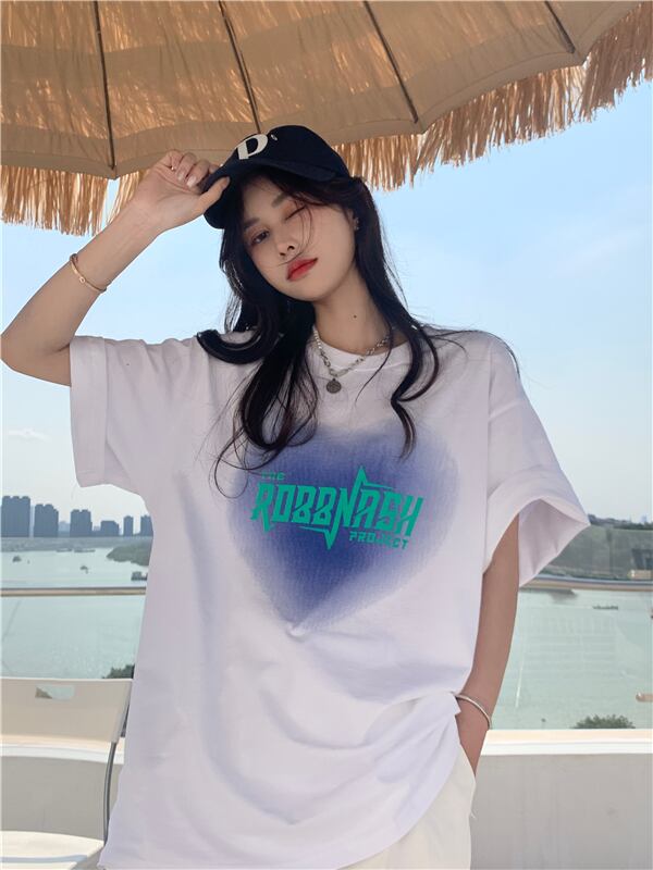 Tシャツ スタイルルーズ薄手ホワイトトップス サマー 夏物 ブラックストロベリース62178101318