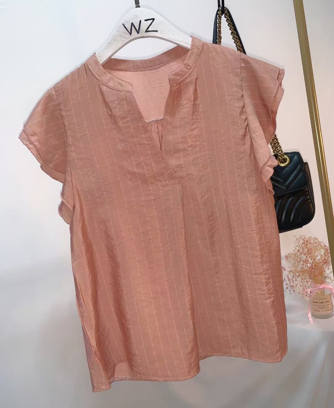 フレンチフリルスリーブ ストライプブラウス AJ3346-3671-1