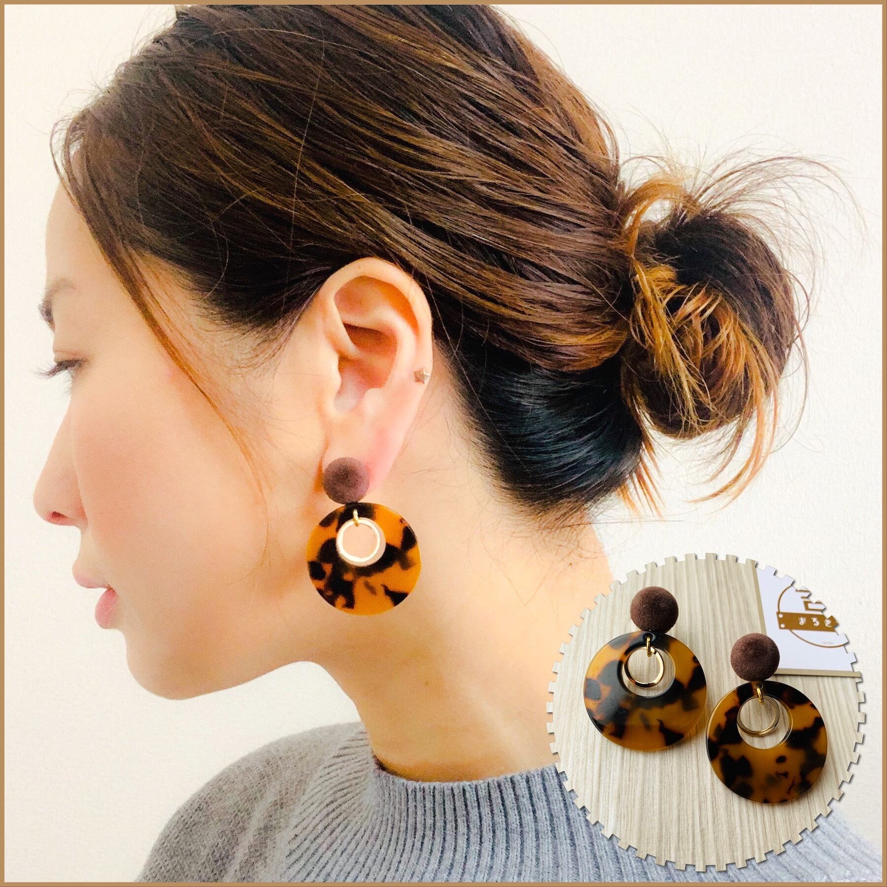 べっ甲ピアス◯べっ甲柄×フロッキー◯サージカルステンレス べっ甲ピアス◯べっ甲柄×フロッキー◯サージカルステンレス
