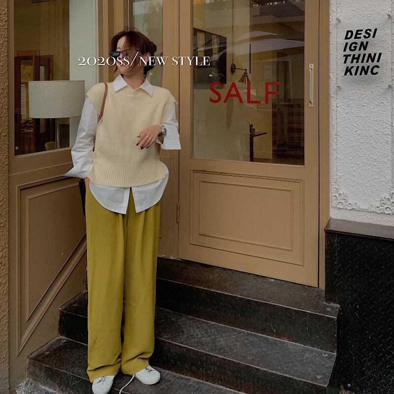 薄手のニットベストベストシャツ女神ファンツーピースセット2020年秋洋風エイジリダクションセット ブラックストロベリース96874946587