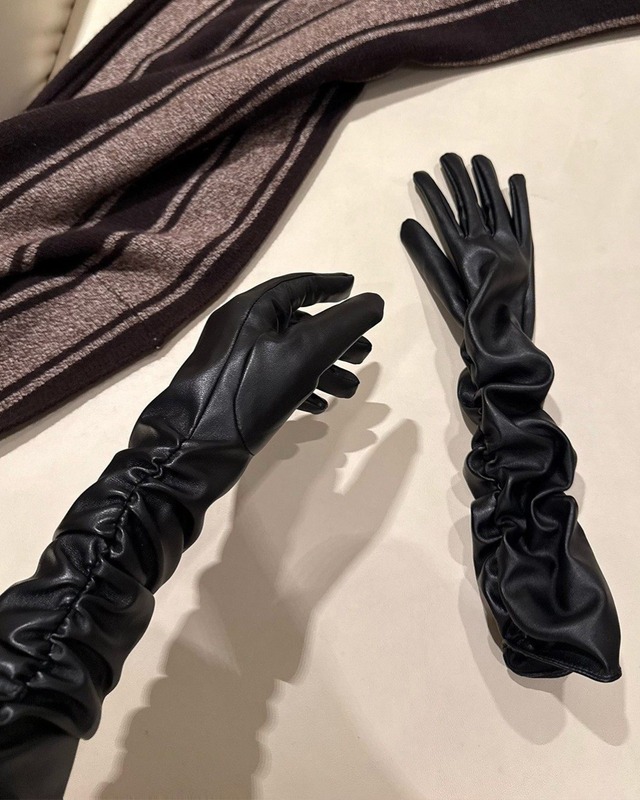 ロングギャザーエコレザーグローブ　G25164