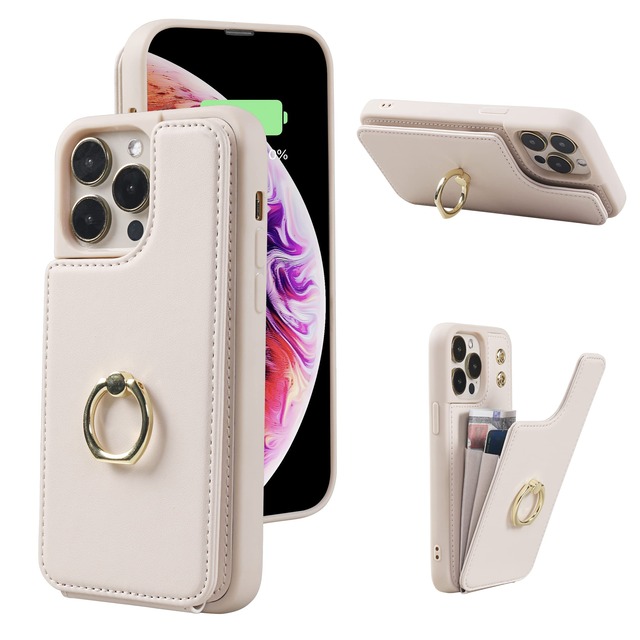 【J.DL直営店】iPhone 13Pro ケース 財布型 iPhone13 pro 背面ケース おしゃれ カード収納 背面収納 アイフォン13 プロ 背面カード 360°回転リング スタンド機能 手触りが良い 女性用 人気 上質 ベージュ
