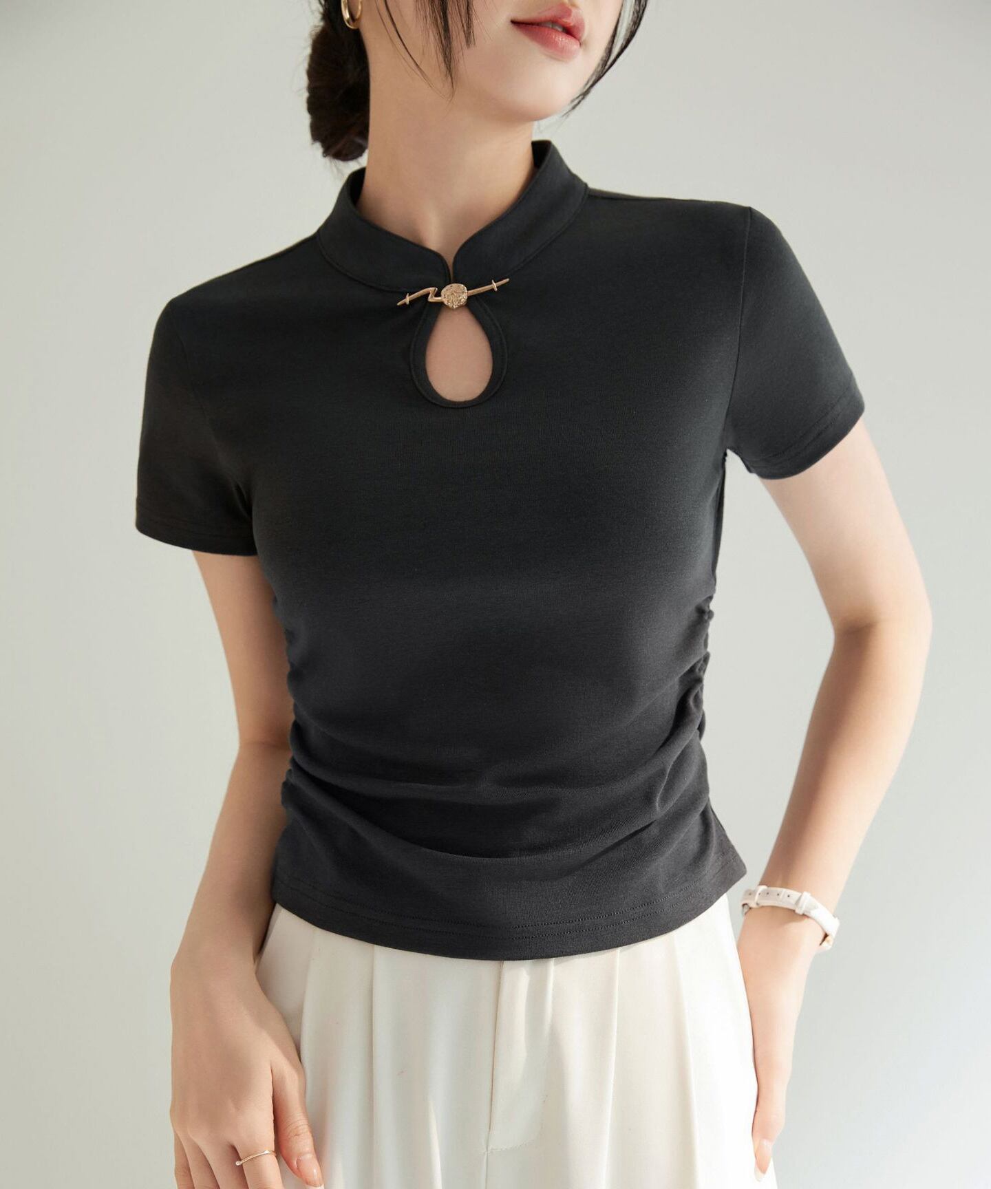 ♪tiktokライブ商品【トップス】モダンチャイナ風 メタルチャイナ