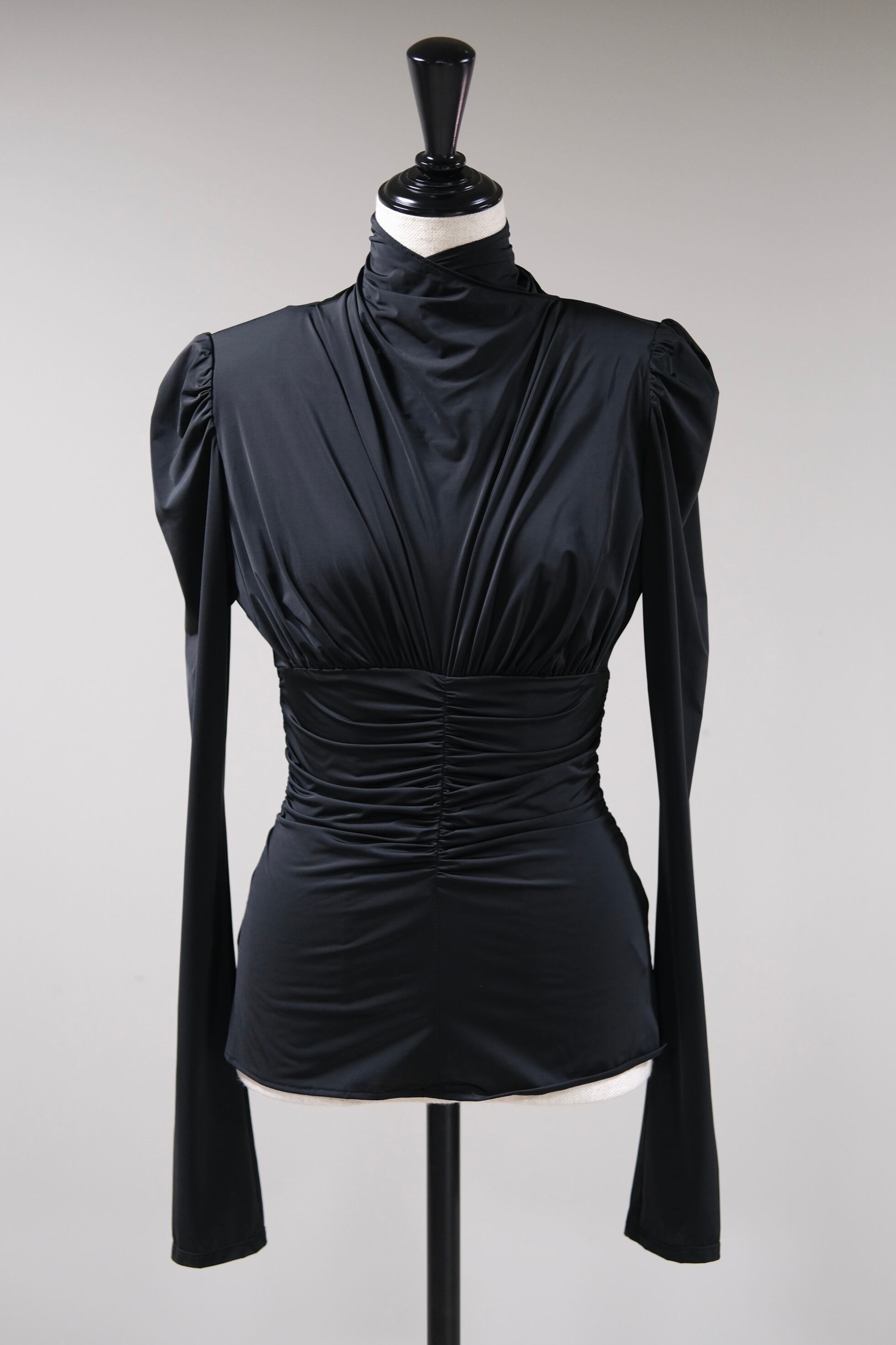 FETICO】STRETCH JERSEY DRAPE BLOUSE - black - | loop FETICO】STRETCH JERSEY DRAPE BLOUSE - black - | loop