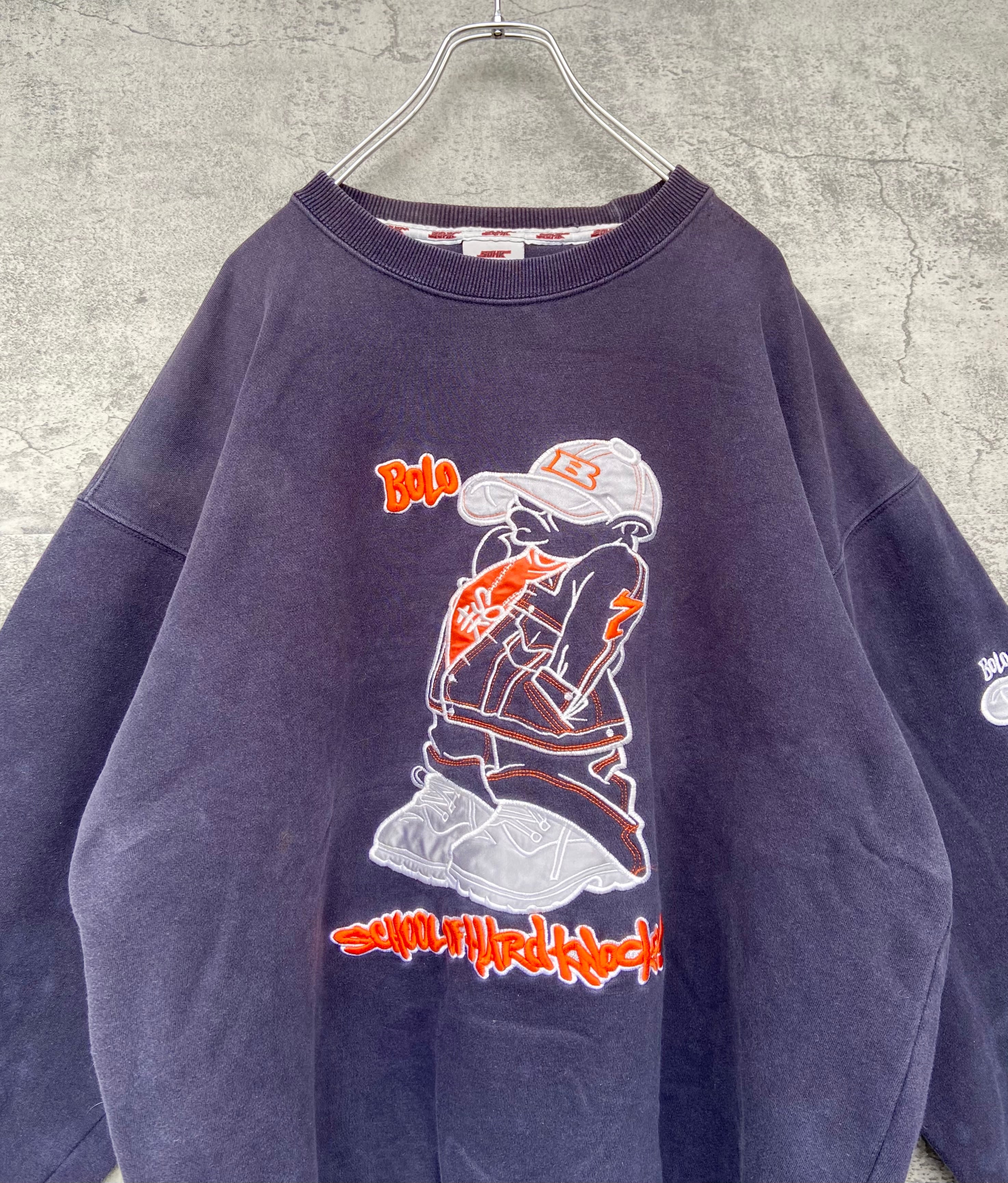 vintage 90s SOHK スクールオブハードノックス 刺繍 スウェット 紺 オーバーサイズ