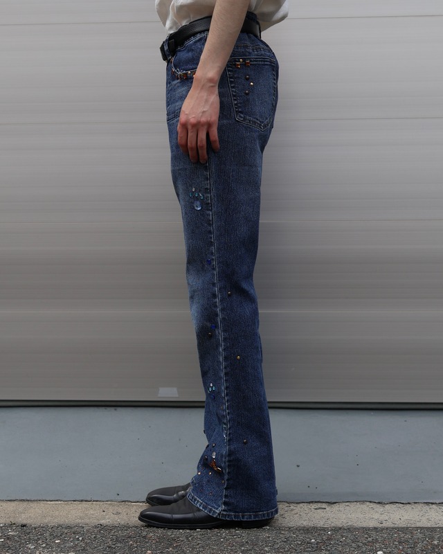 multi rhinestone flare denim