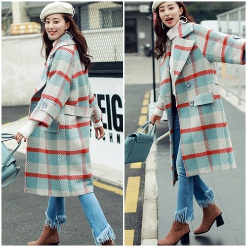 チェスターコート レディース ロング丈 チェック柄 レトロ ガーリー