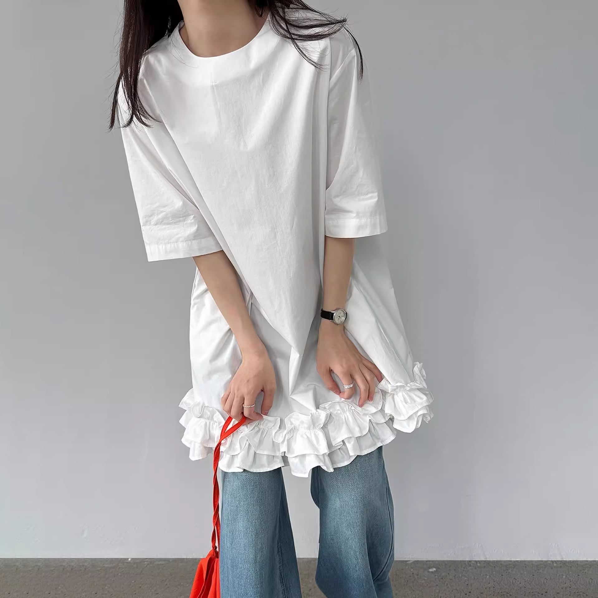 frill hem long t-shirt 14374
