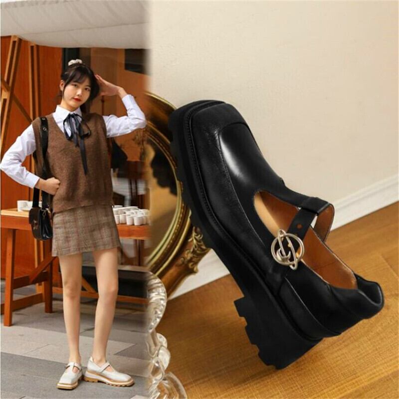 【新作】【送料無料】 春と秋のレディースハイヒールスクエアトゥTストラップファッションバックル装飾的なハイヒールは厚いソールレトロハイヒールを増やします 靴 シューズ スプリング 春物 オータム 秋物 スクウェア 10b322346614533