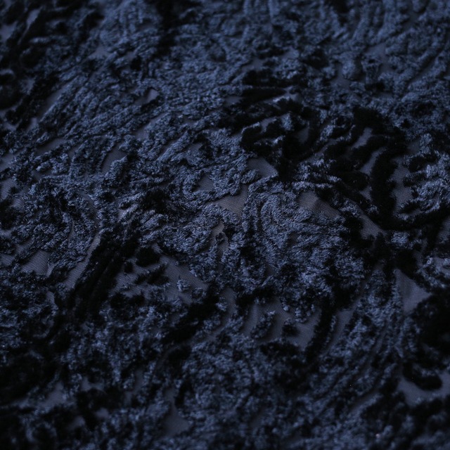 flower motif pattern velours fabric over silhouette sheer shirt