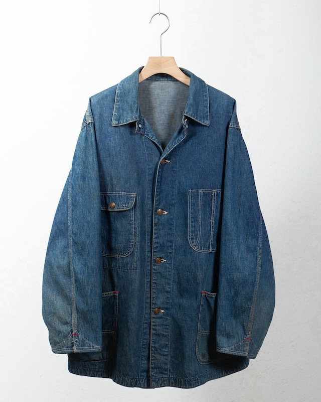 vintage good faded denim coverall jacket / SIZE:44