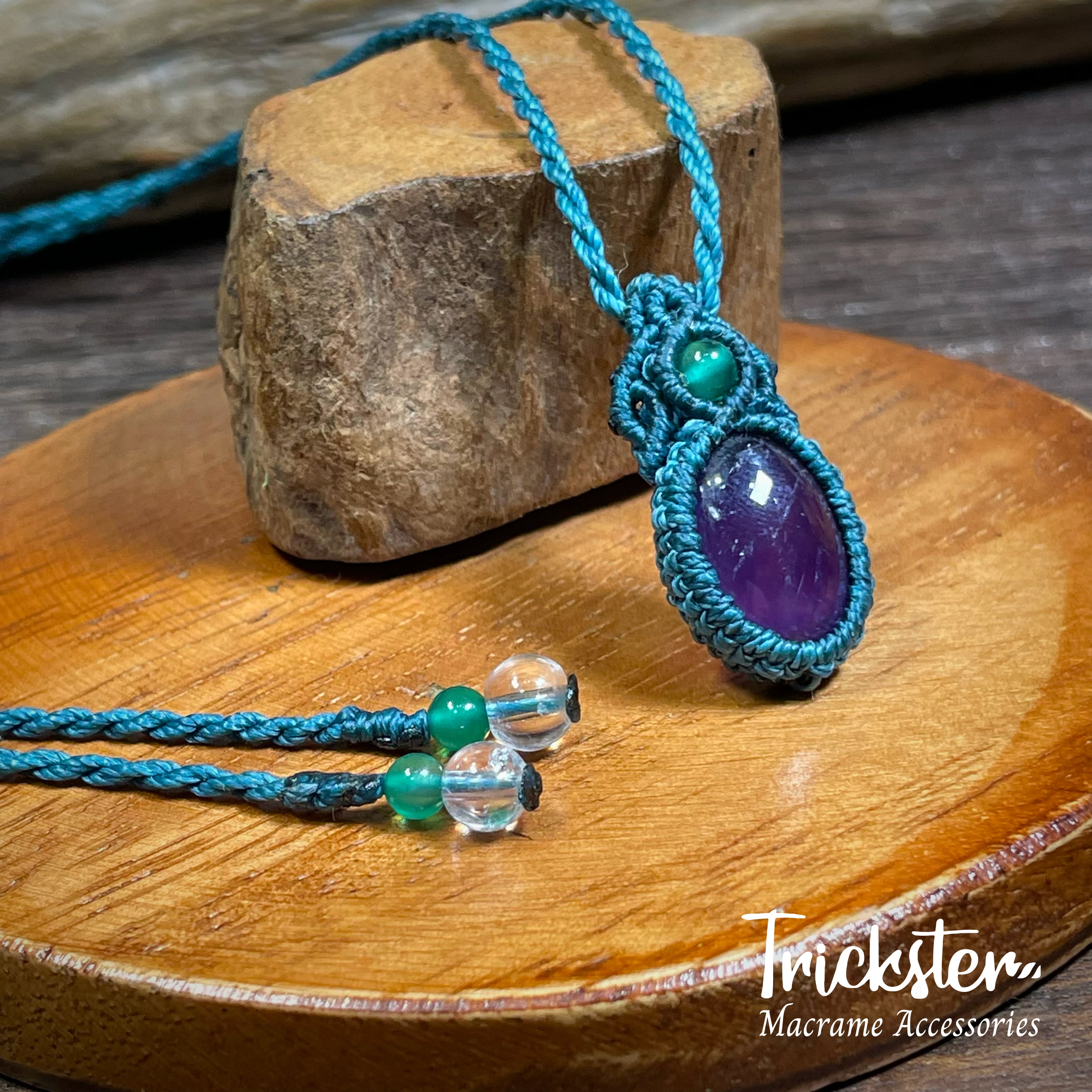 アメジスト グリーンオニキス マクラメペンダント T169 | Trickster