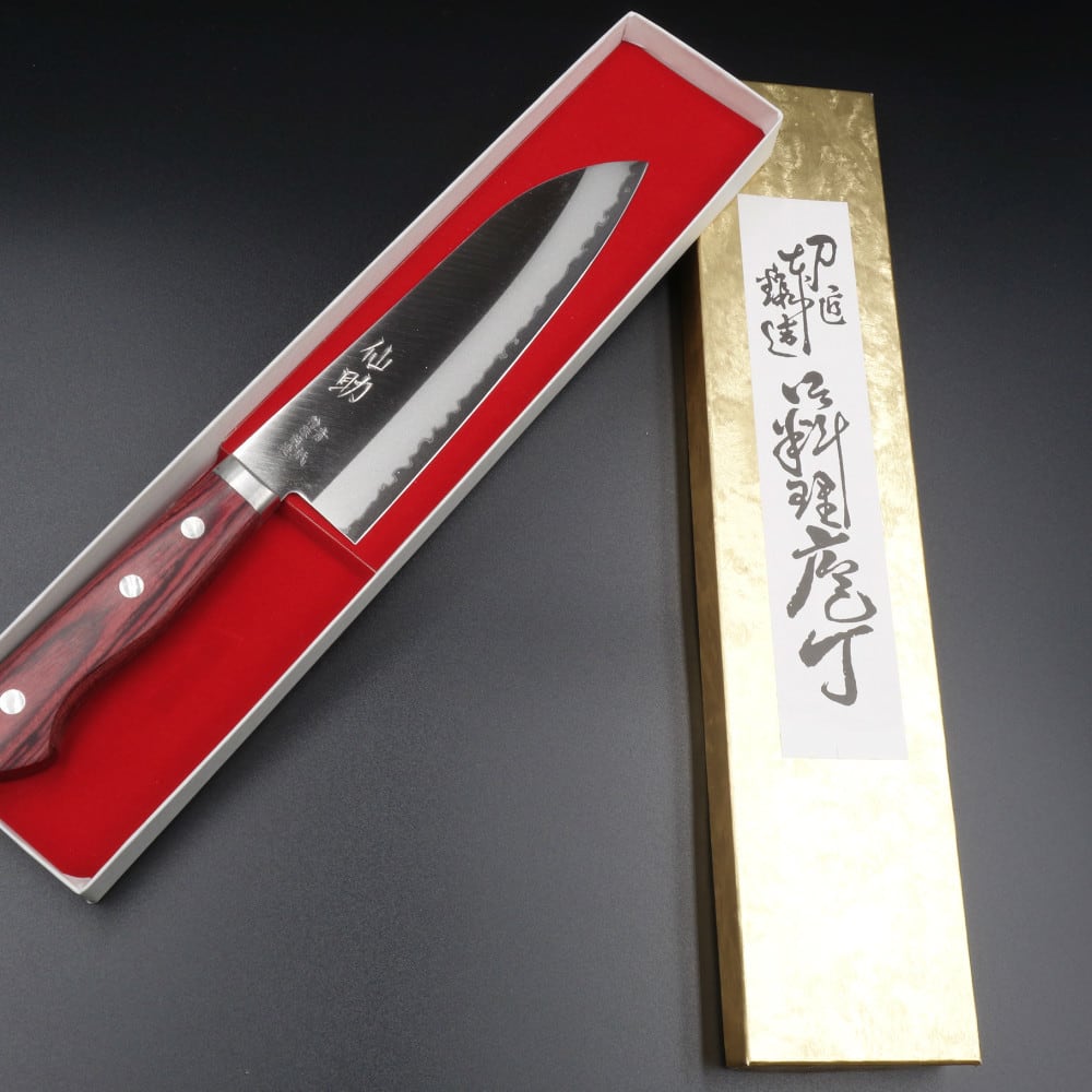 仙助 包丁 三徳包丁 165mm 青クラッド ワイン柄 口金付 | KEIJIN｜刃物