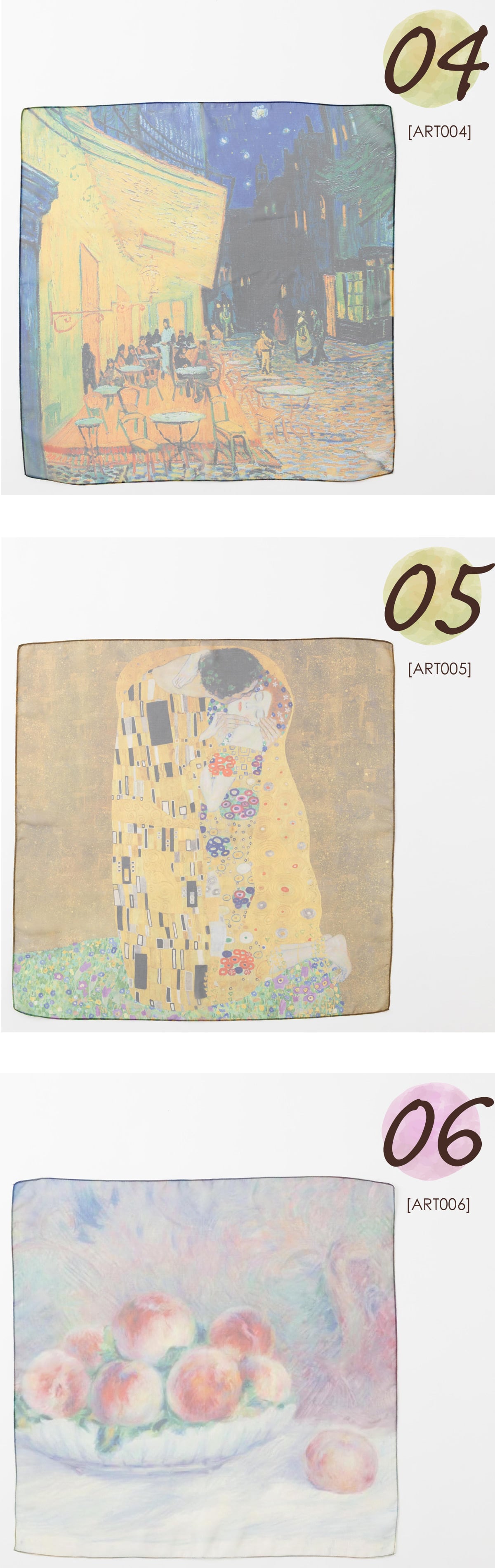 名画 シフォンスカーフ アートデザイン ふんわり軽い 70x70cm