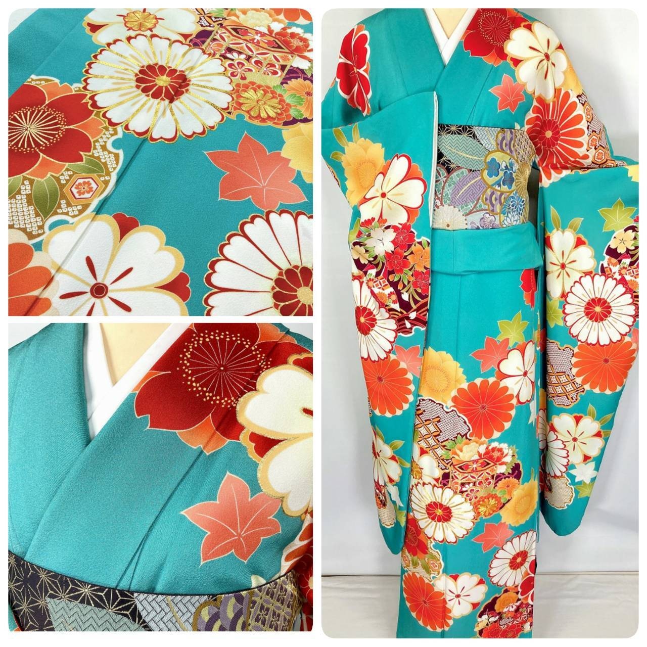 振袖 仮絵羽 刺繍 金彩 銀通し 正絹 未仕立て品 八掛付き（振袖 仮絵羽 
