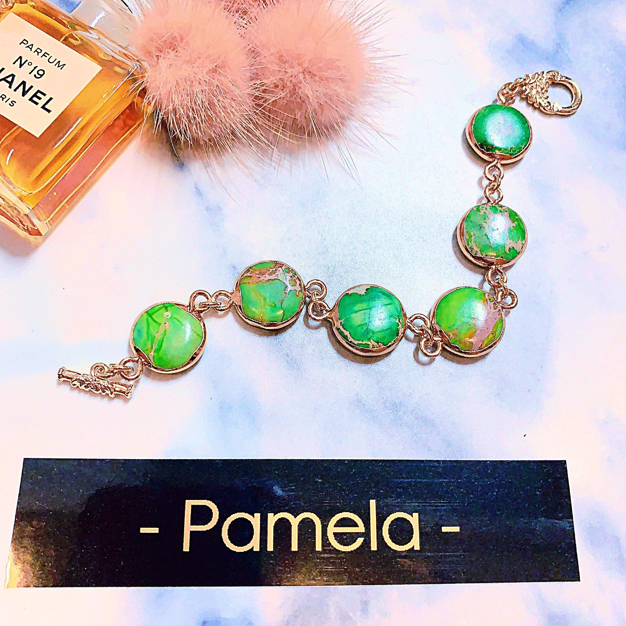 天然レガライトストーンGREEN✕GOLDブレスレット | PAMELAH