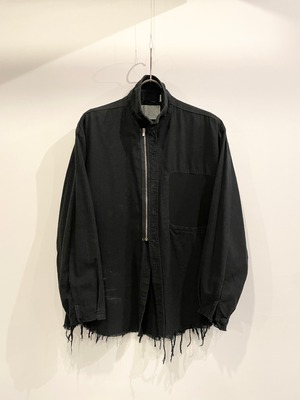 TrAnsference reshaped zip nel check shirt - complete black garment dyed