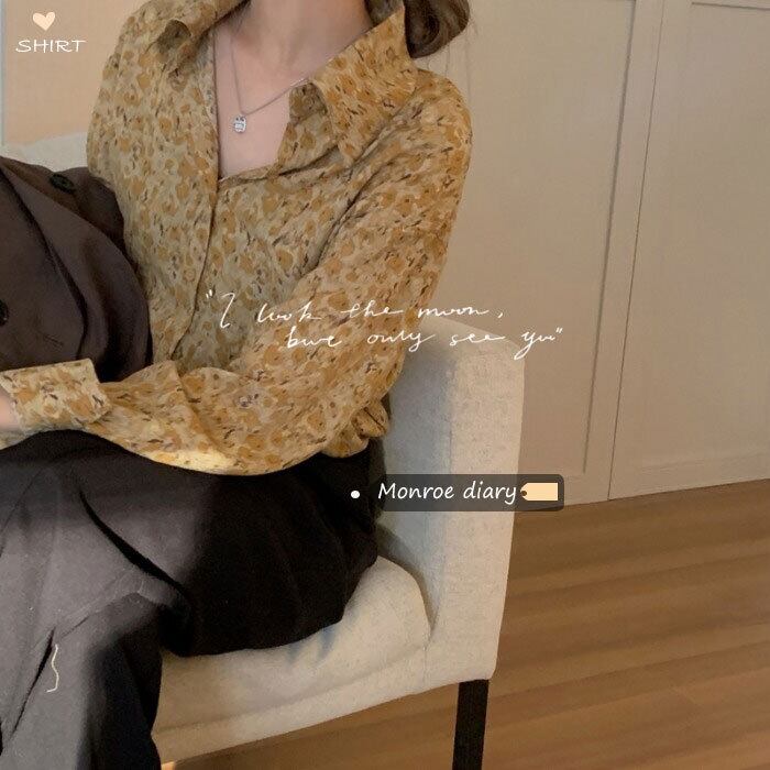 スタンダードフローラルシャツ オータムウィンタートップス ジャケット ロング レトロ 秋物 冬物 花柄 モンロー17630101916