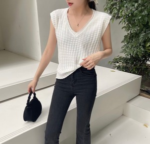 ワッフル風　Vネックトップス　AJ1050-2210