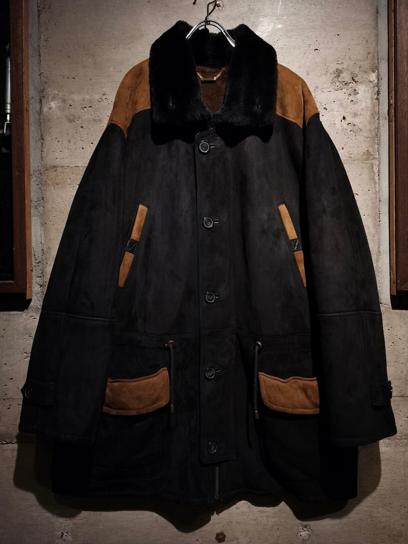 Caka】Special Vintage Nubuck Leather Bicolor Design Loose Mouton 