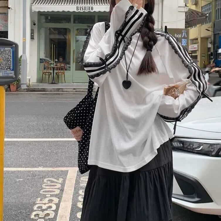 レースストライプロンT