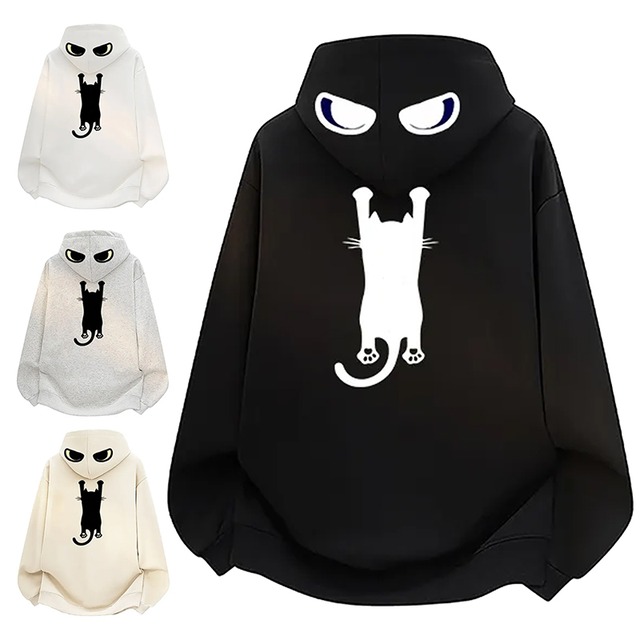 ♥いつものフードに、ちょっとした見守り！【ImcTLシリーズ】★パーカー★ ユニセックス 4color トップス カジュアル メンズ レディース 猫柄 猫 ネコ