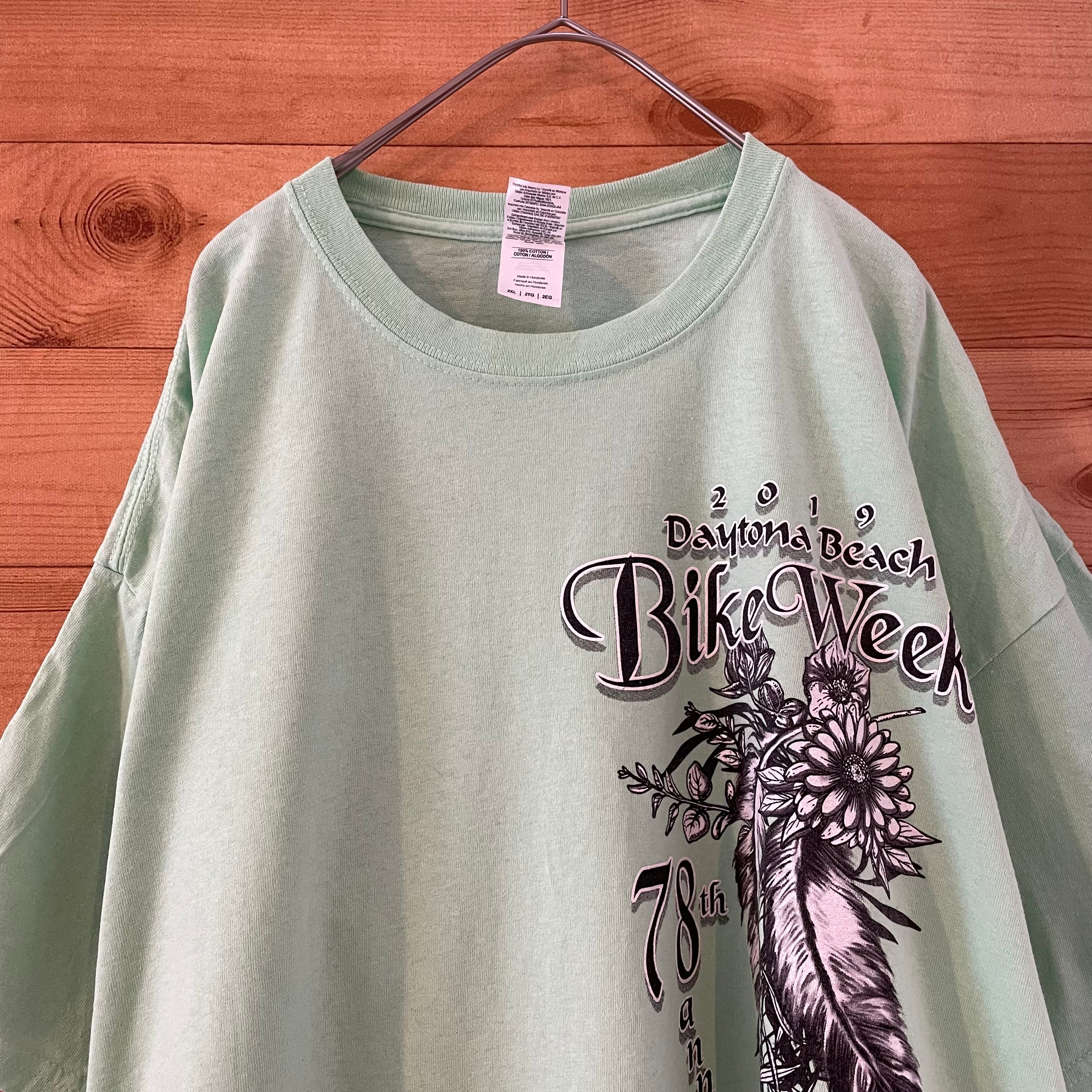 GILDAN】デイトナビーチ DAYTONA BEACH バックプリント 鷹 ラメ 半袖 Tシャツ 2XL オーバーサイズ US古着 古着 屋手ぶらがbest 古着GILDANバイクフェスアーチロゴバックプリントコットンTシャツブラックL