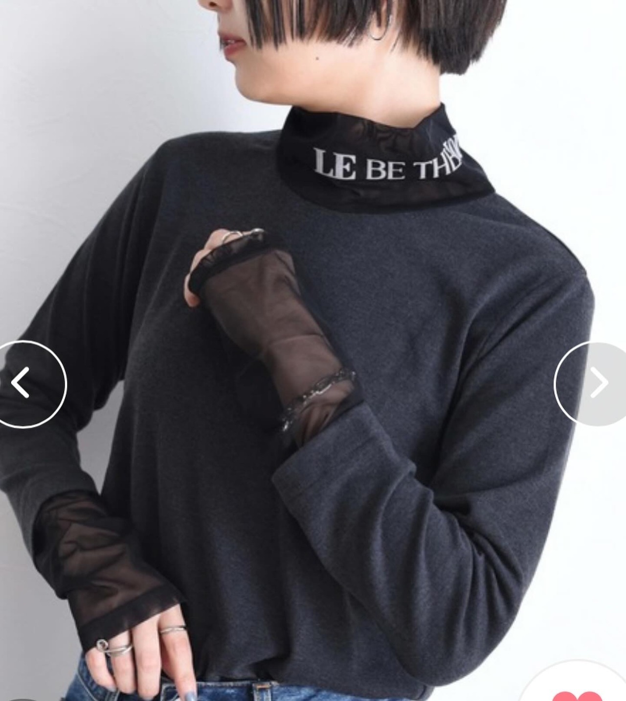 エイミーロウ　eimeelaw　フロッキーテキストハイネックトップス