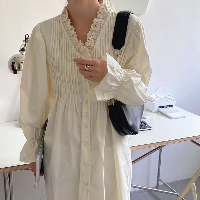 ピンタック　フリルブラウスワンピース　AJ22263-B06