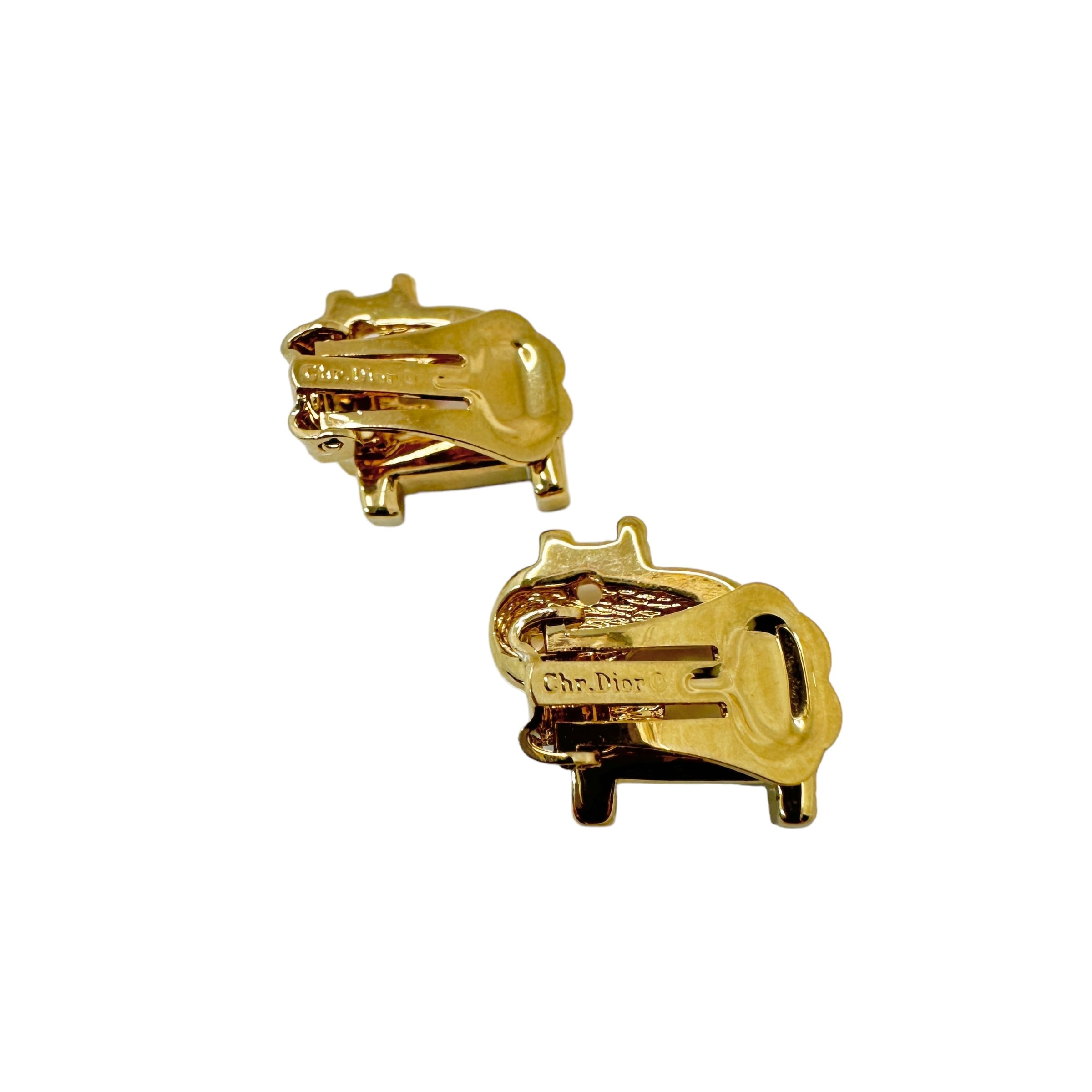 Christian Dior ディオール ロゴ ラインストーン イヤリング ゴールド