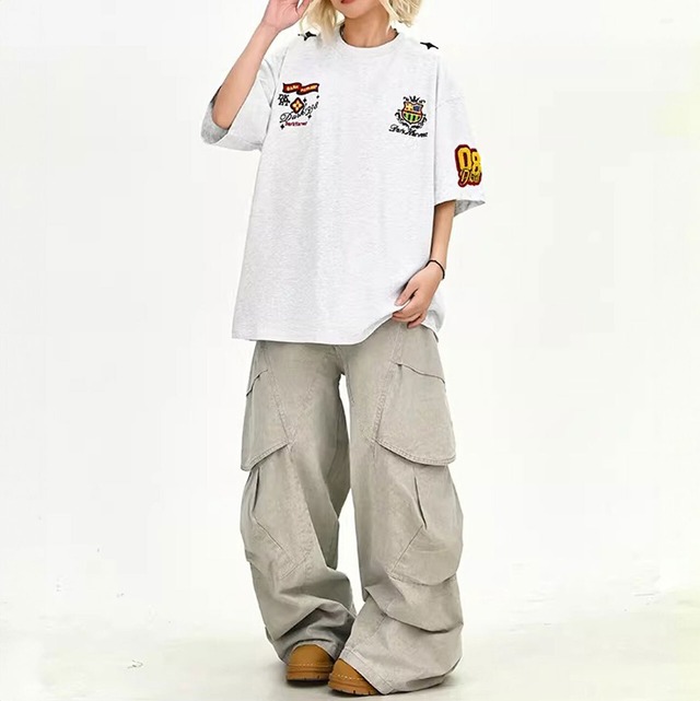 グラフィックエンブレムワッペンデザインショートスリーブTシャツ 3col   R02122