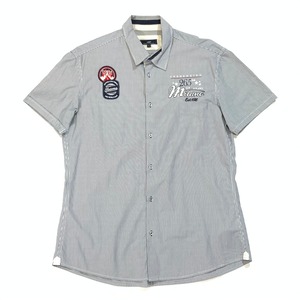 8836 celio 半袖シャツ ストライプ ワッペン 刺繍ロゴ コットン XL
