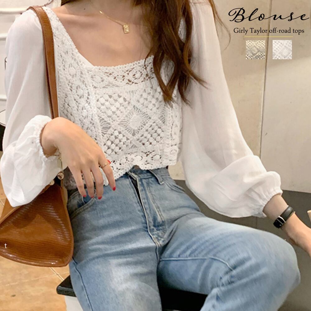 スクエアネック ブラウス レディース