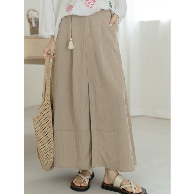 gathered flare long skirt