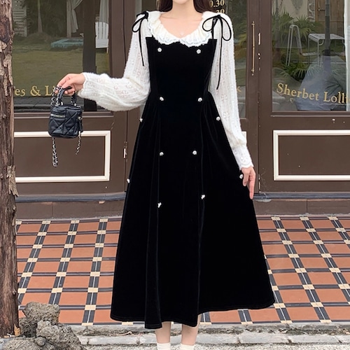 2種／シャギーレースドッキングベロアワンピ ・73637