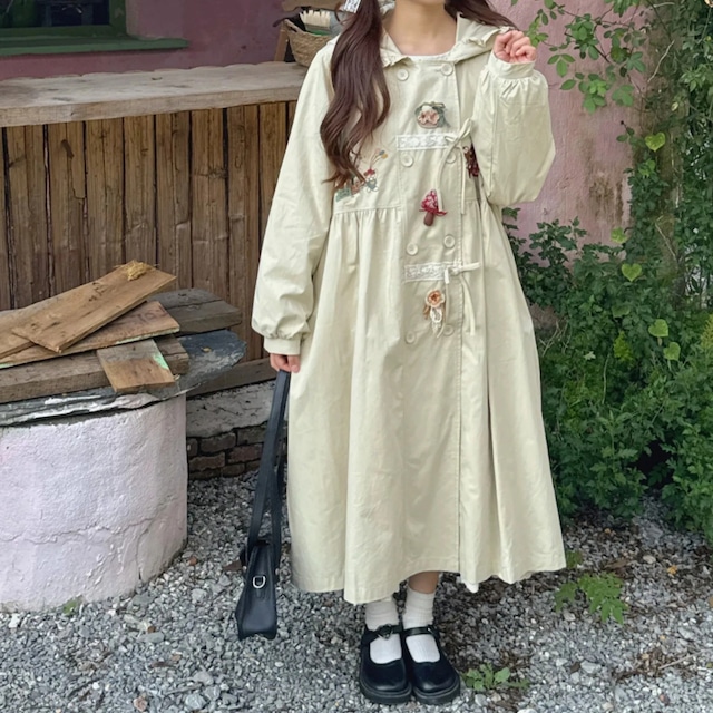 アニマル刺繍Wボタンフーディーコート ・12440