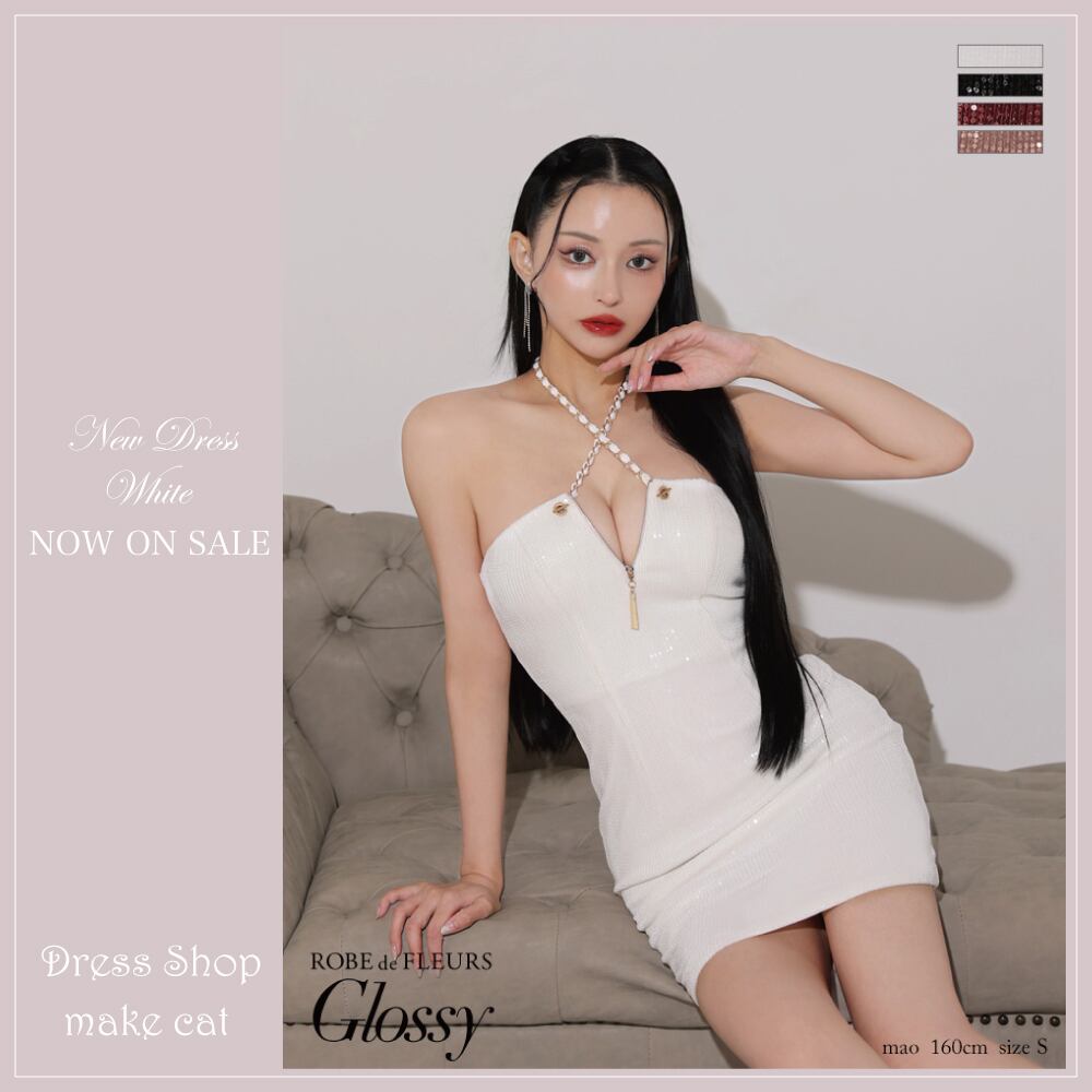 【ROBE de FLEURS Glossy】【即納】【当店特別価格】【税込】クロスストラップスパンコールミニタイトキャバドレス 3570 (GL3570)